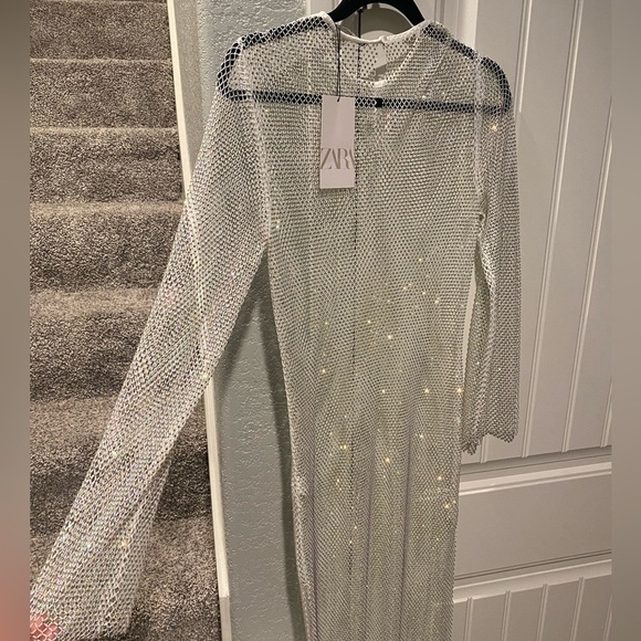 ZARA RHINESTONE MESH DRESS white sparkly size xs/s NWT - Picture 12 of 12